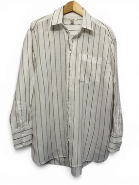 Banana Republic Cream Button-Down Shirt with Tan Stripes